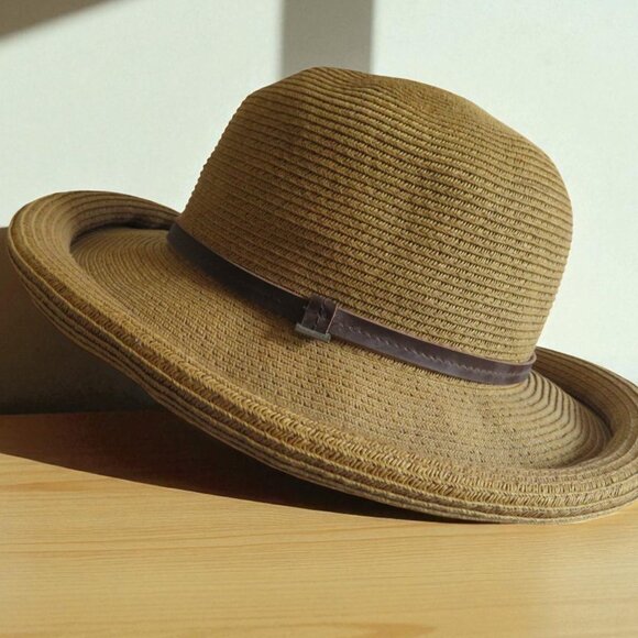 Nine West - Summer Hat with Brown Trim & Rolled Brim, EUC - Picture 2 of 13